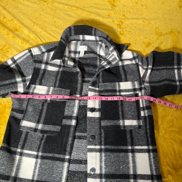 H&M Flannel Button Up Jacket Mens Size S Long Sleeve Front Pocket Black White - Picture 8 of 8